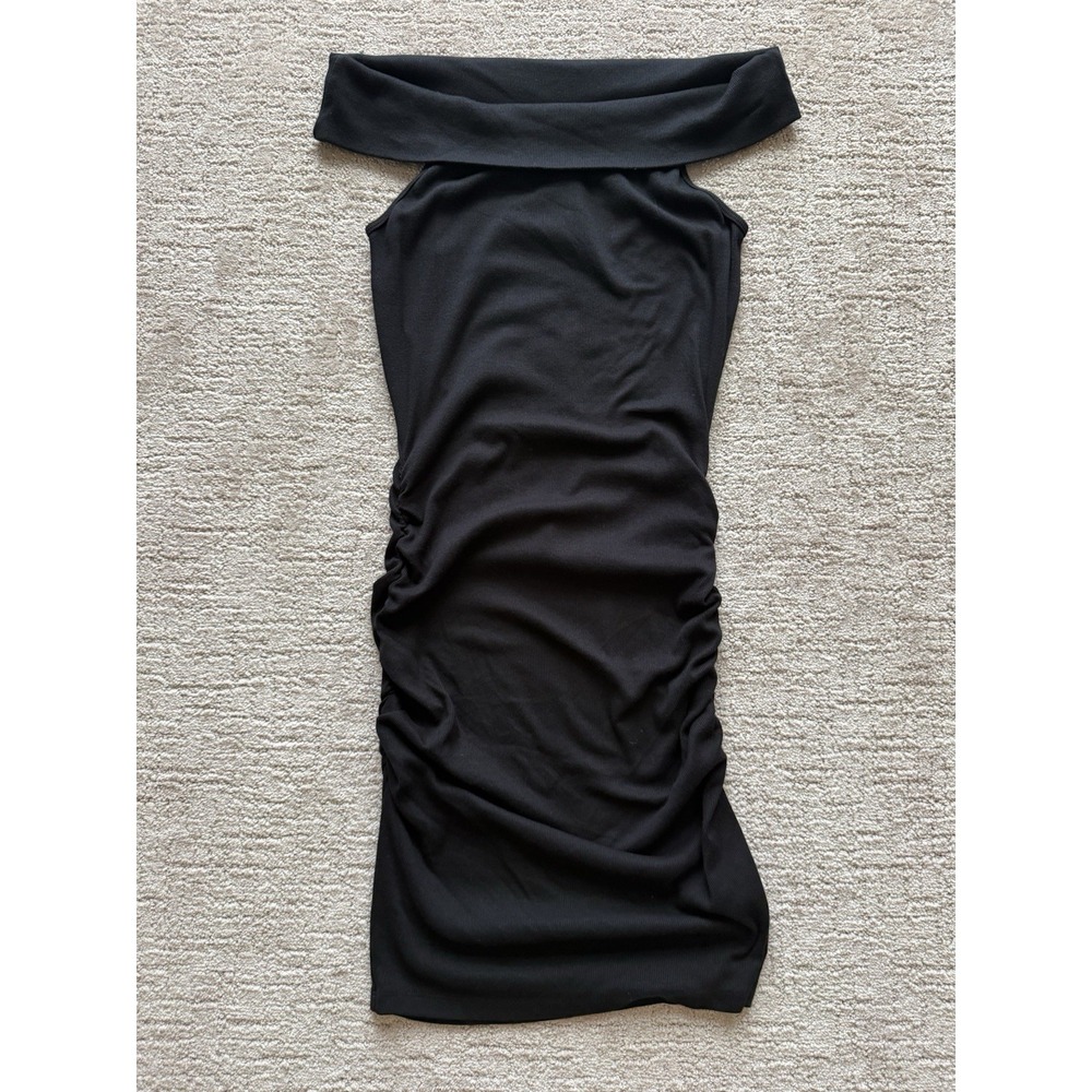 Michael Stars NWOT Fitted Off Shoulder Dress Ribbed Gathered Black Sz Large
